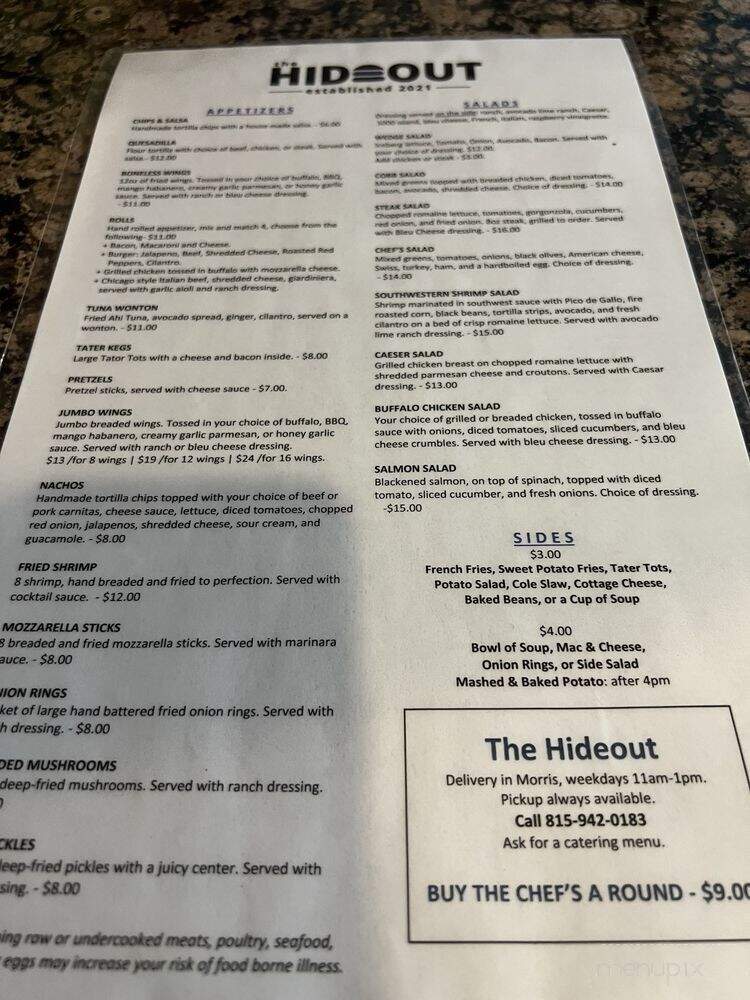The Hideout - Morris, IL menu_pic