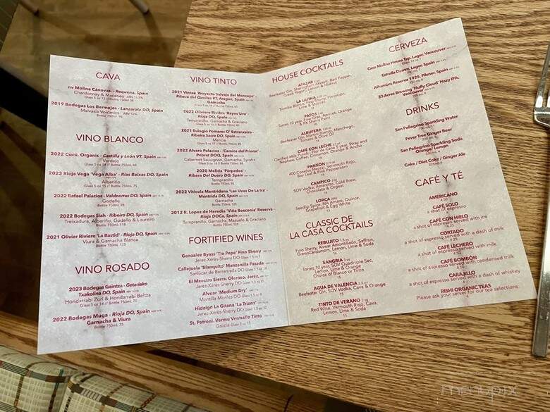 Casa Molina - Vancouver, BC menu_pic