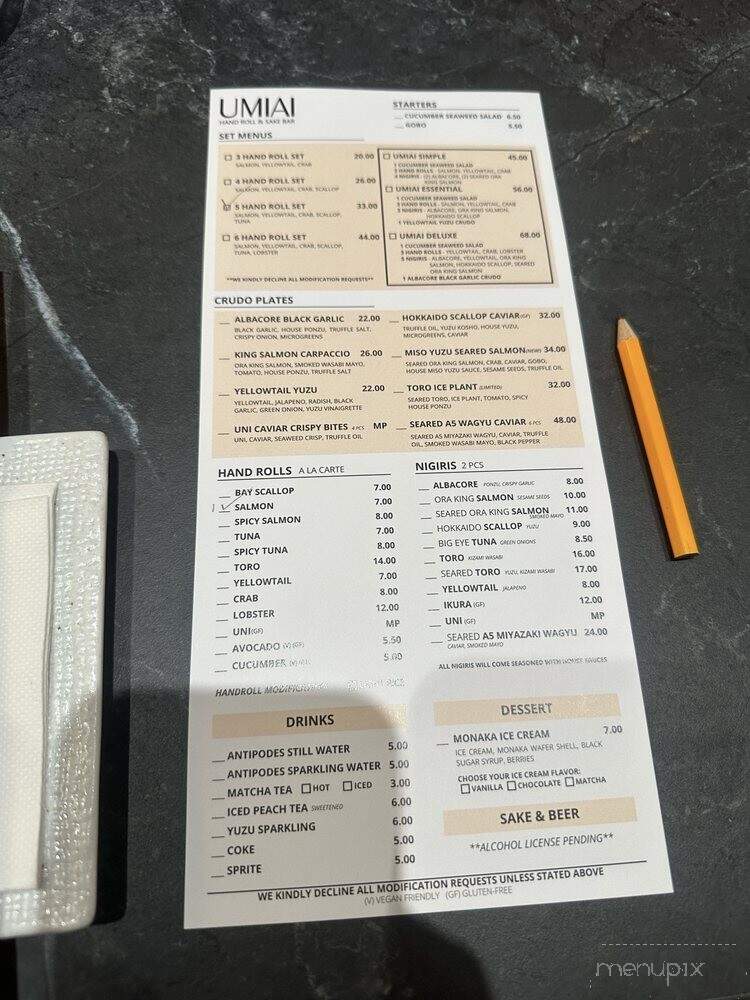 Umiai Hand Roll & Sake Bar - North Hollywood, CA menu_pic
