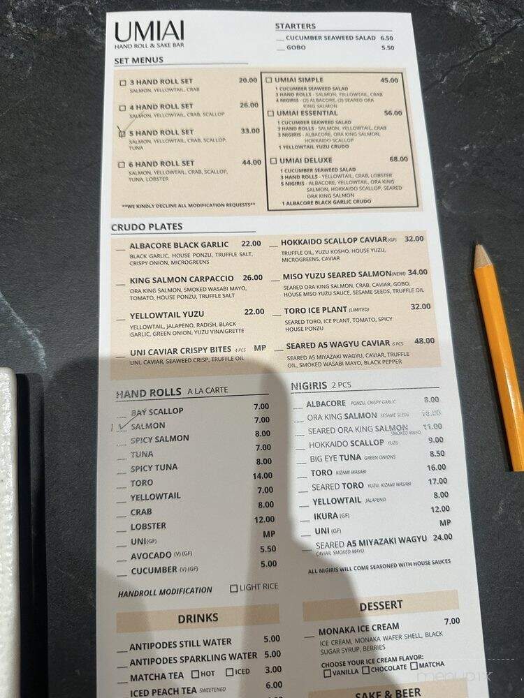 Umiai Hand Roll & Sake Bar - North Hollywood, CA menu_pic