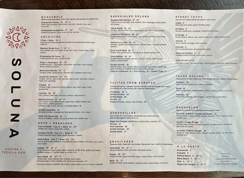 Soluna Cocina + Tequila Bar - Elkridge, MD menu_pic