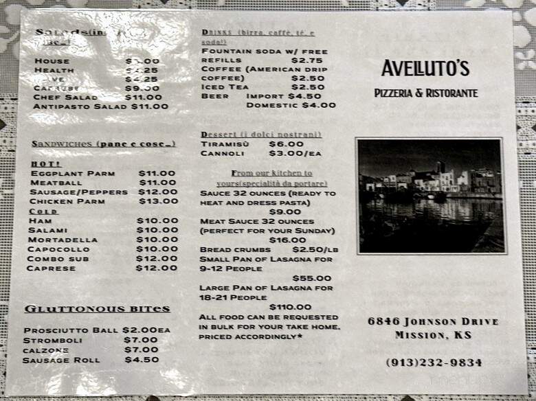 Avelluto's Pizzeria & Ristorante - Mission, KS menu_pic