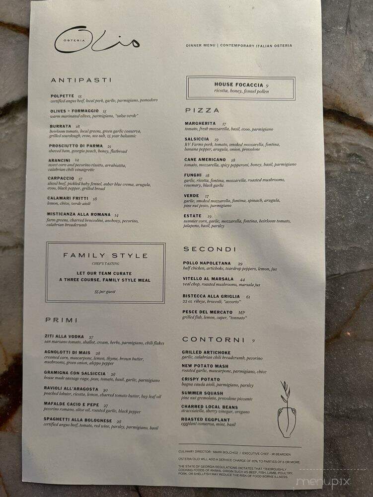 Osteria Olio - Athens, GA menu_pic