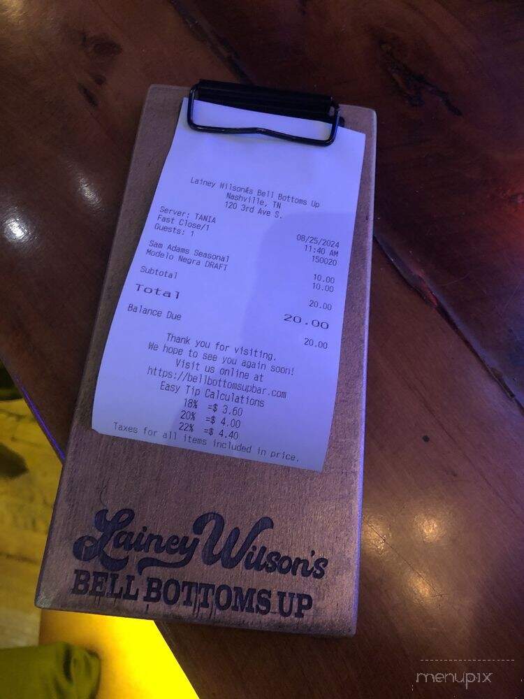 Bell Bottoms Up - Nashville, TN menu_pic