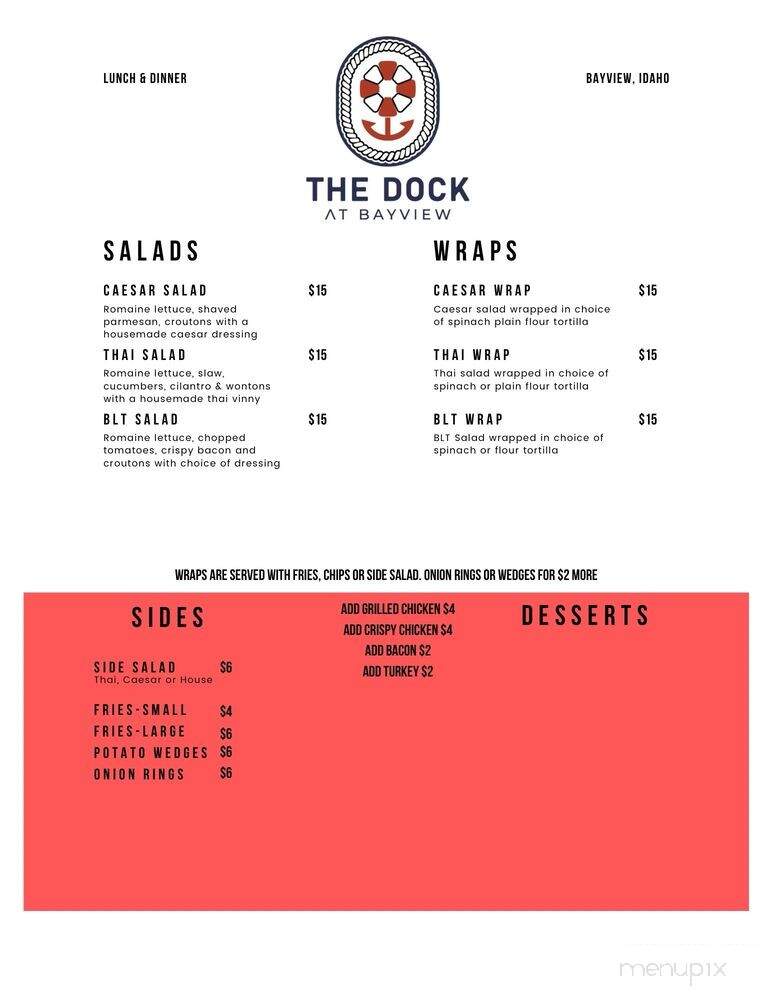 The Dock at Bayview - Bayview, ID menu_pic