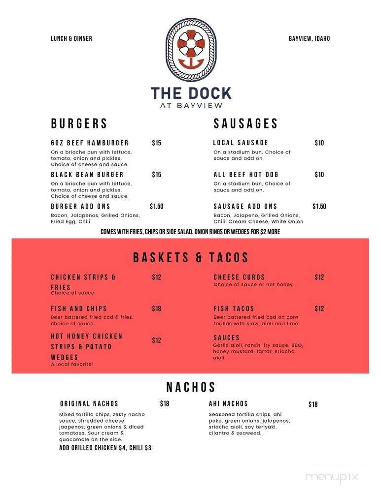 The Dock at Bayview - Bayview, ID menu_pic