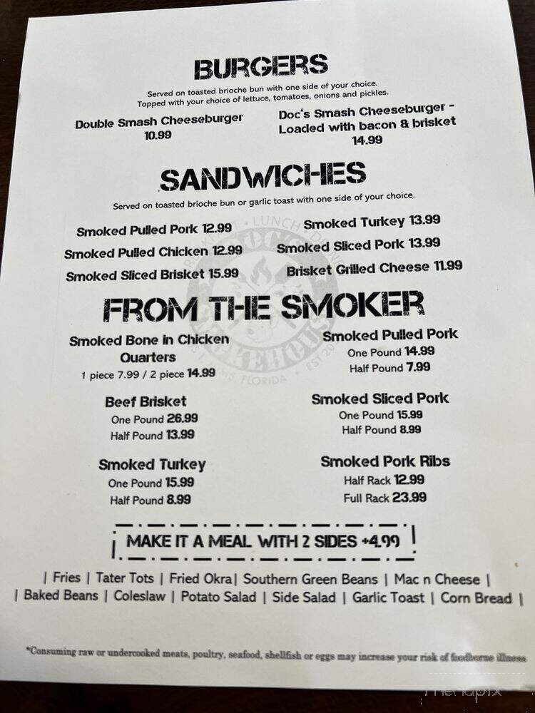 Doc's Smokehouse - Titusville, FL menu_pic