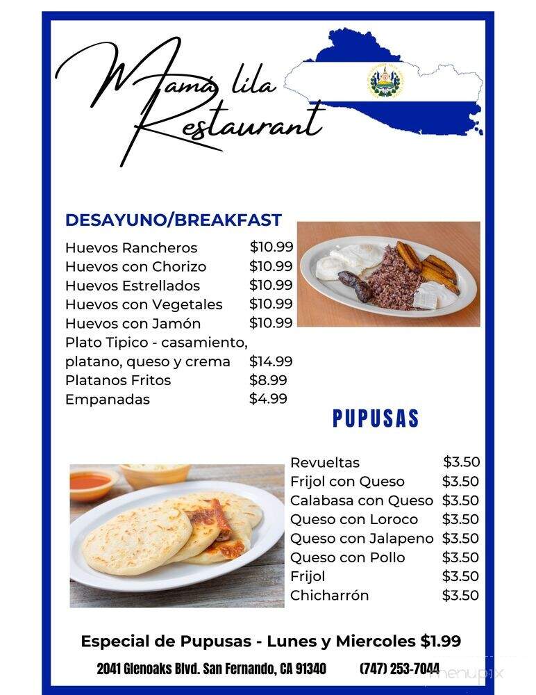 Mama Lila Restaurant - San Fernando, CA menu_pic