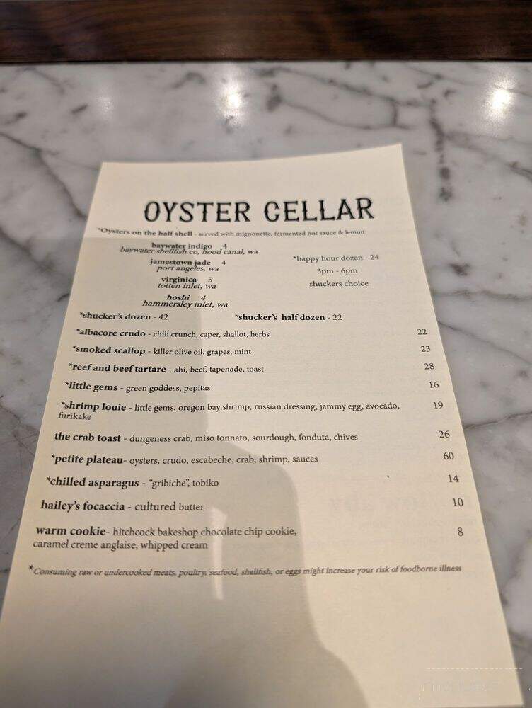 Oyster Cellar - Seattle, WA menu_pic