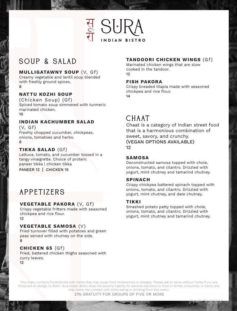 Sura Indian Bistro - Philadelphia, PA menu_pic