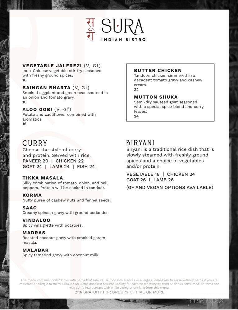 Sura Indian Bistro - Philadelphia, PA menu_pic
