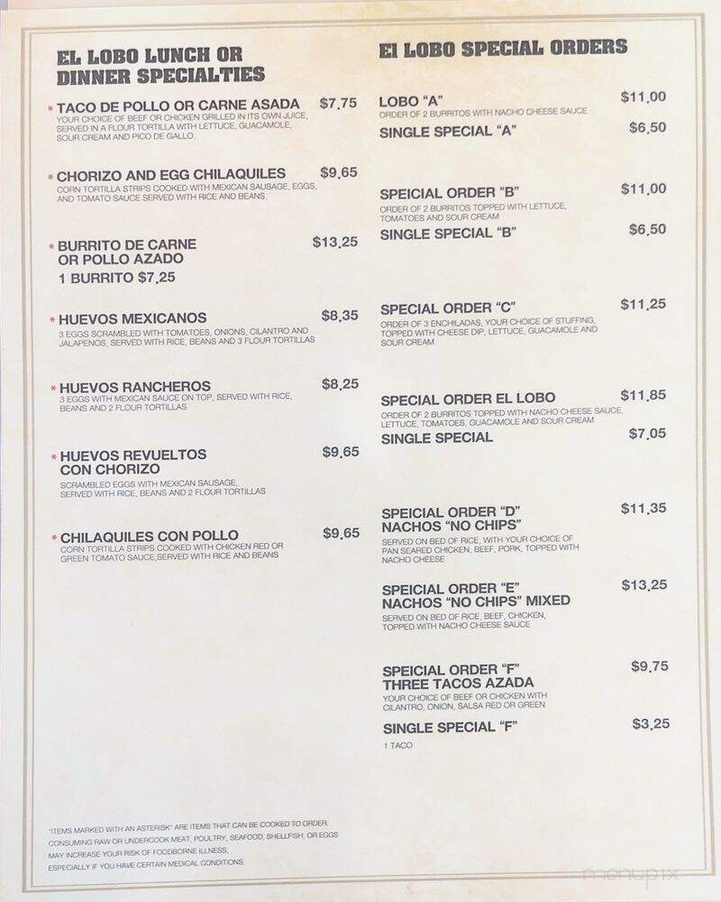 El Lobo Mexican Resturant - Duluth, GA menu_pic