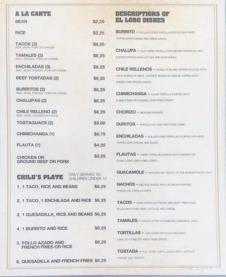 El Lobo Mexican Resturant - Duluth, GA menu_pic