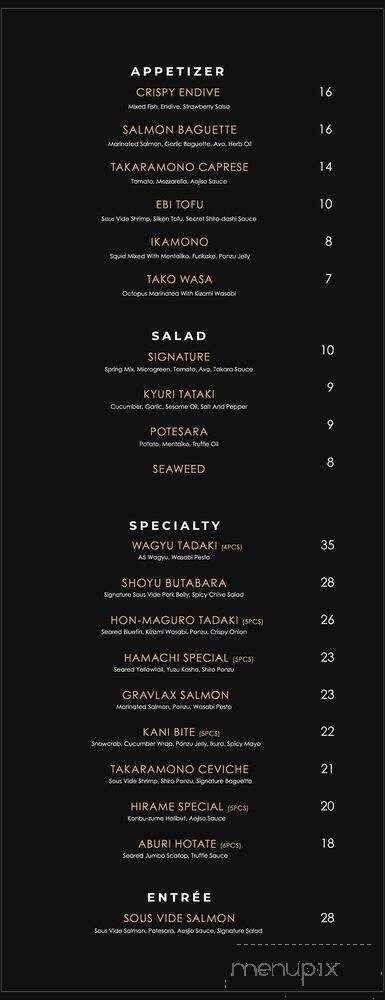 Takaramono Sushi - San Diego, CA menu_pic
