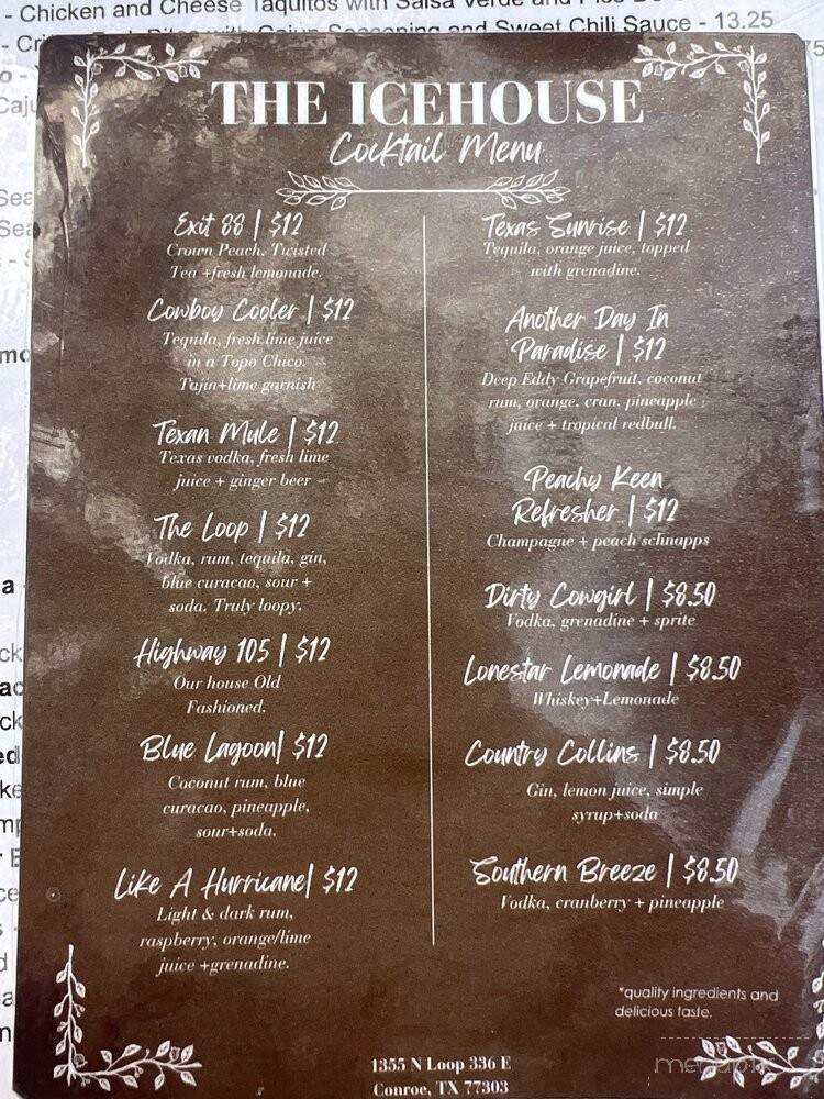 The Icehouse - Conroe, TX menu_pic