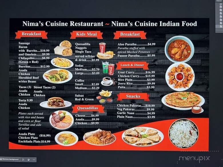 Nima's Cuisine Restaurant - Hesperia, CA menu_pic