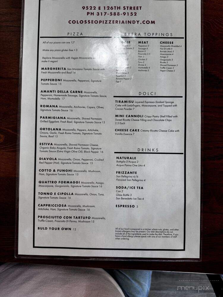Colosseo Pizzeria - Fishers, IN menu_pic