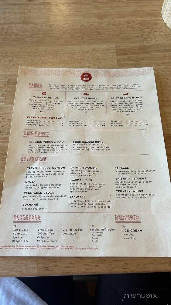 Tajima Ramen - Kihei, HI menu_pic