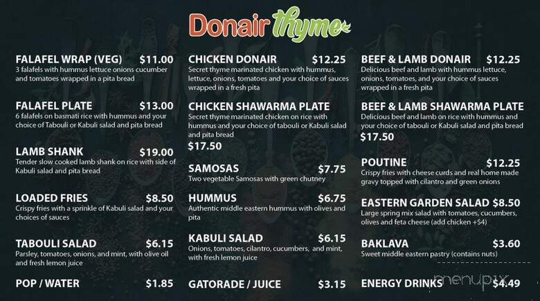 Donair Thyme - Vancouver, BC menu_pic