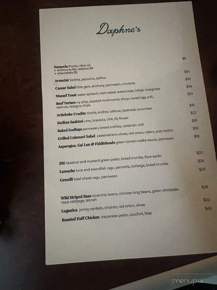 Daphne's - Brooklyn, NY menu_pic