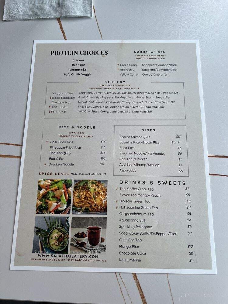 SALA Thai Eatery - Houston, TX menu_pic
