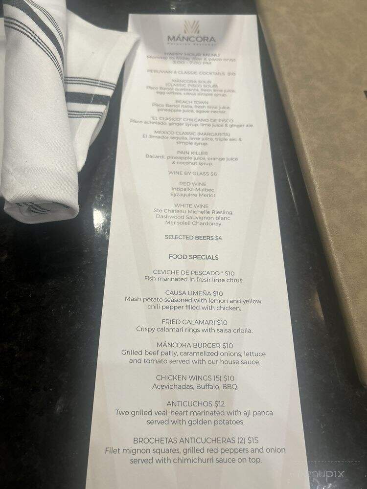 Mancora - Hartford, CT menu_pic