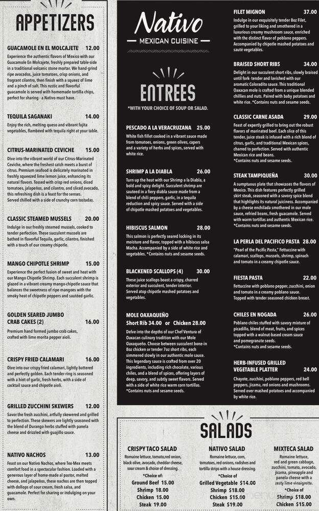 Nativo Mexican Cuisine - Bannockburn, IL menu_pic