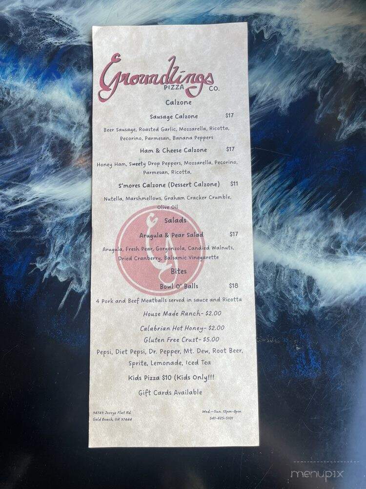 Groundling Pizza - Gold Beach, OR menu_pic