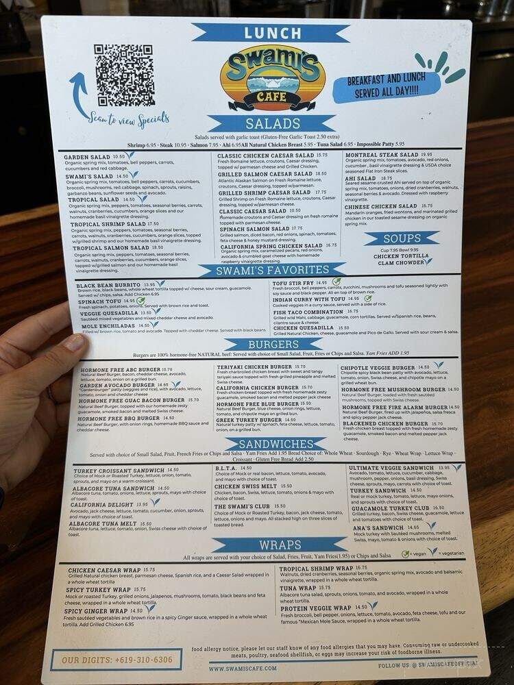 Swamis Cafe - San Diego, CA menu_pic