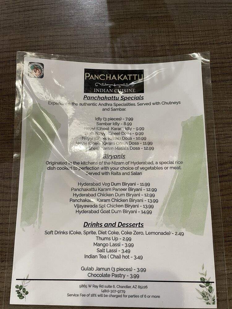 Panchakattu - Chandler, AZ menu_pic