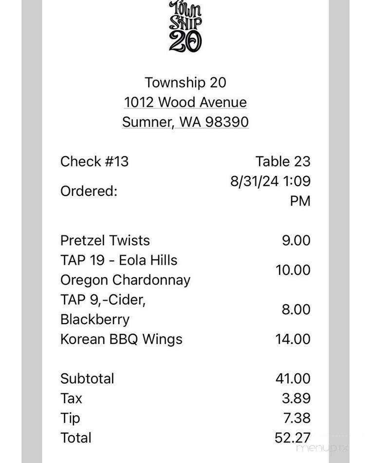 Township 20 - Sumner, WA menu_pic