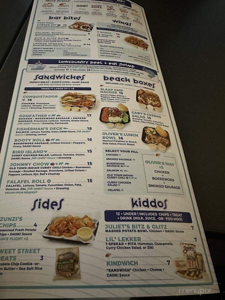 Zunzibar - Hilton Head Island, SC menu_pic