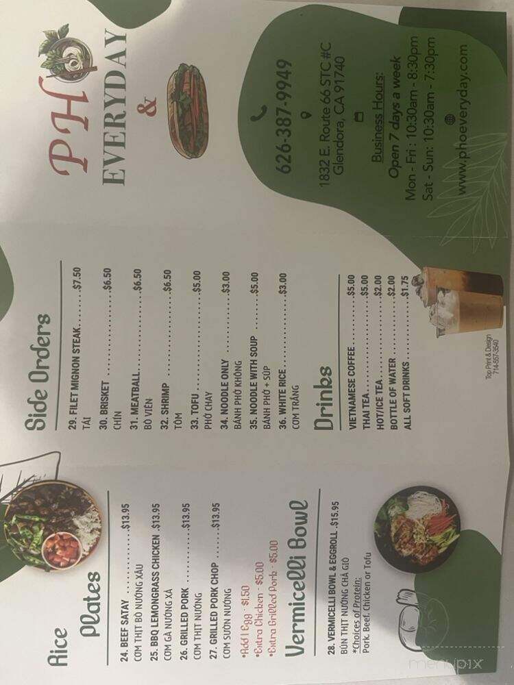 Pho Everyday - Glendora, CA menu_pic