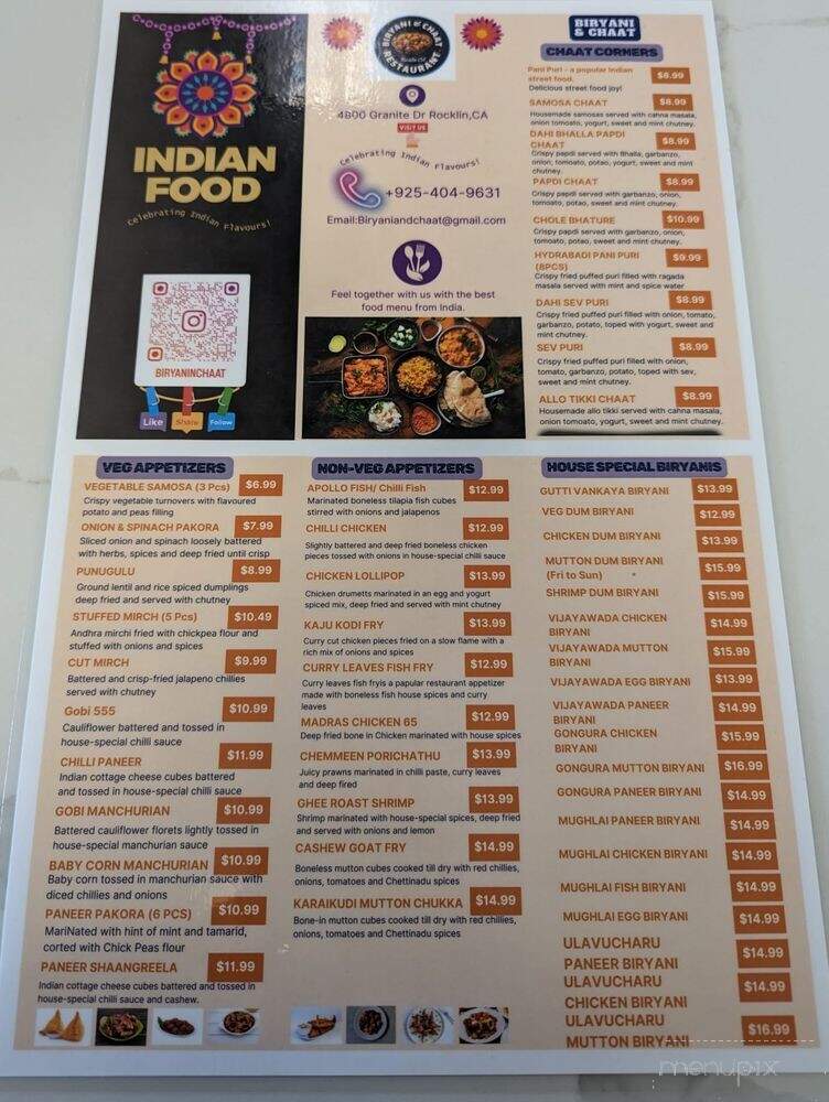 Biryani & Chaat - Rocklin, CA menu_pic