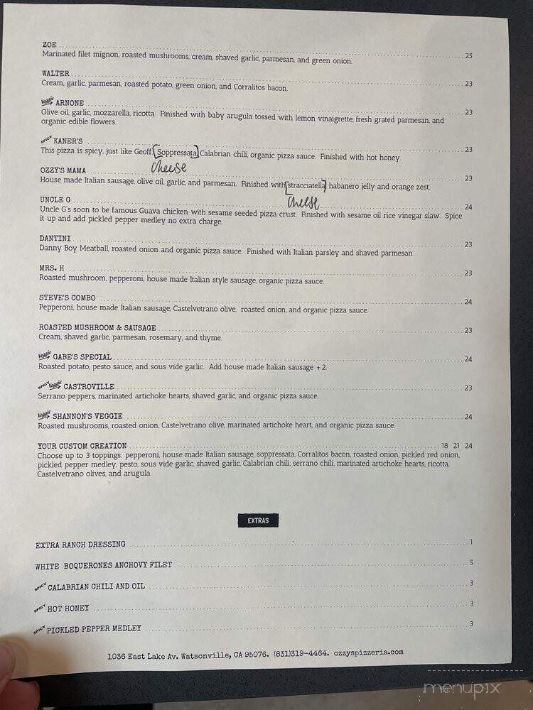 Ozzy's Pizzeria - Watsonville, CA menu_pic