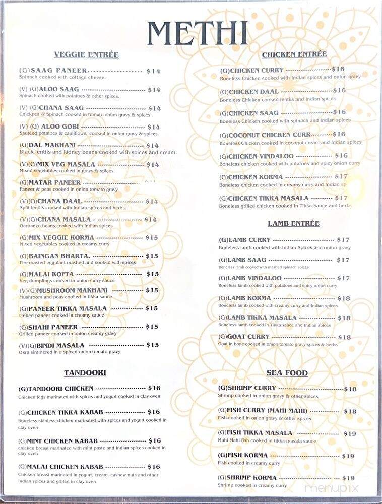 Methi Indian Cuisine - Walnut Creek, CA menu_pic