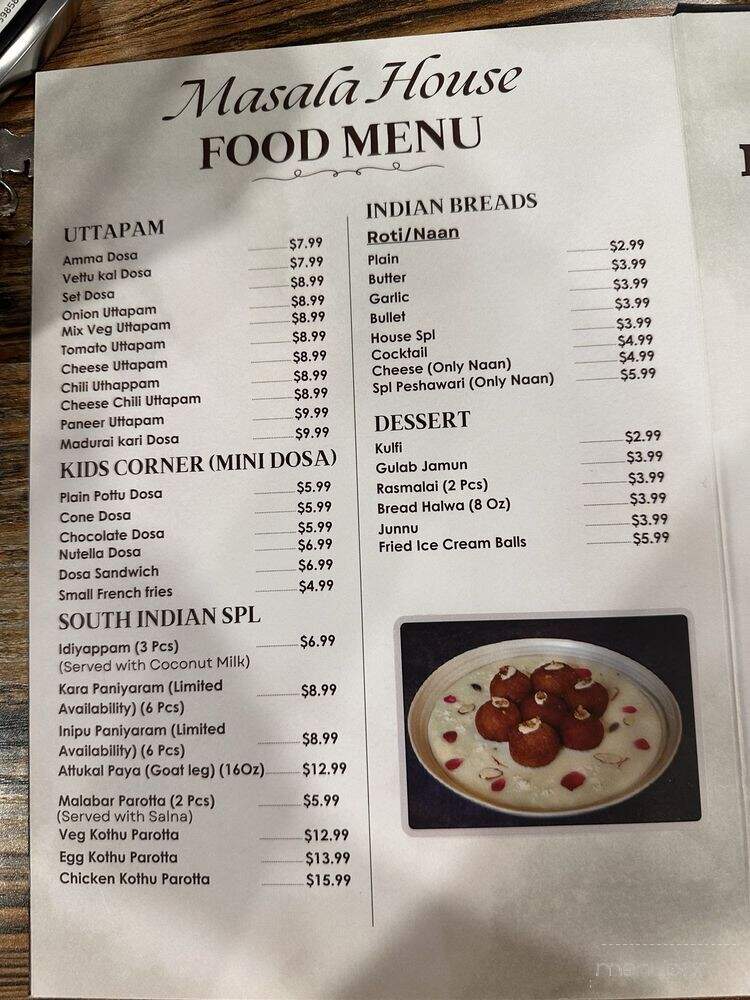 Masala House Indian Restaurant - San Diego, CA menu_pic