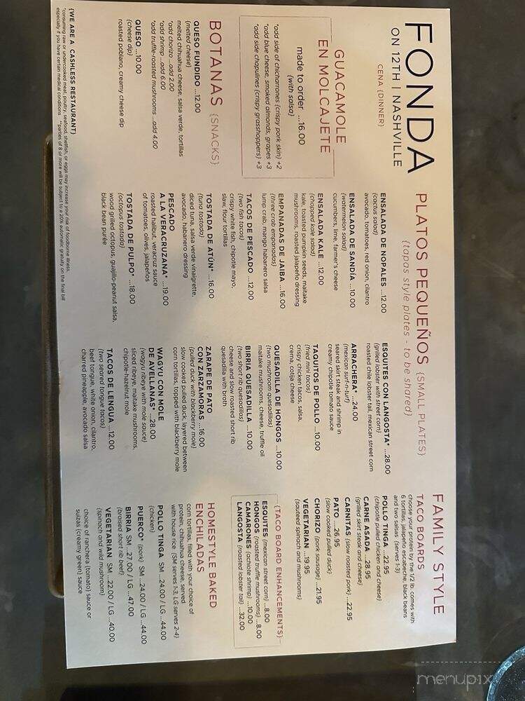 Fonda On 12th - Nashville, TN menu_pic