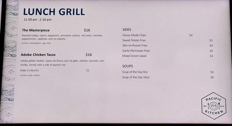 Pacific Kitchen - Los Angeles, CA menu_pic