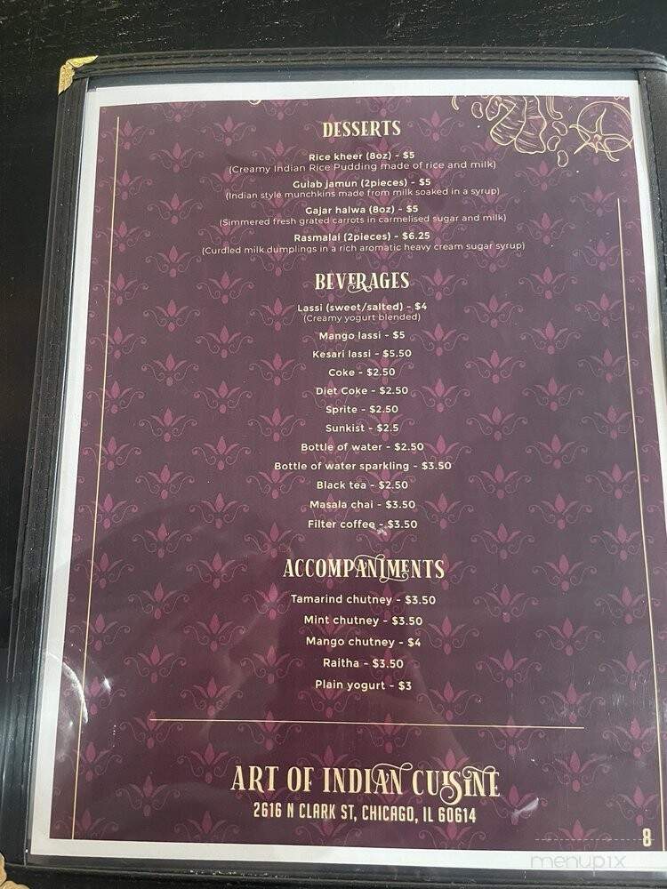 Art of Indian Cuisine - Chicago, IL menu_pic