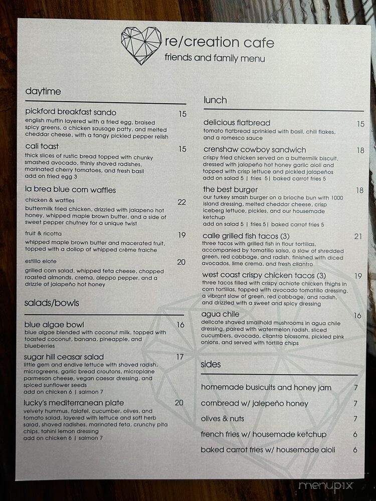 Recreation Cafe - Los Angeles, CA menu_pic