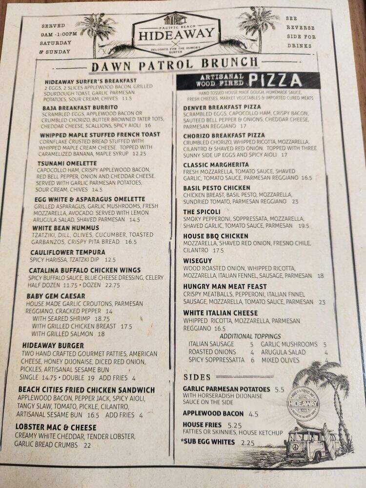 Hideaway - San Diego, CA menu_pic