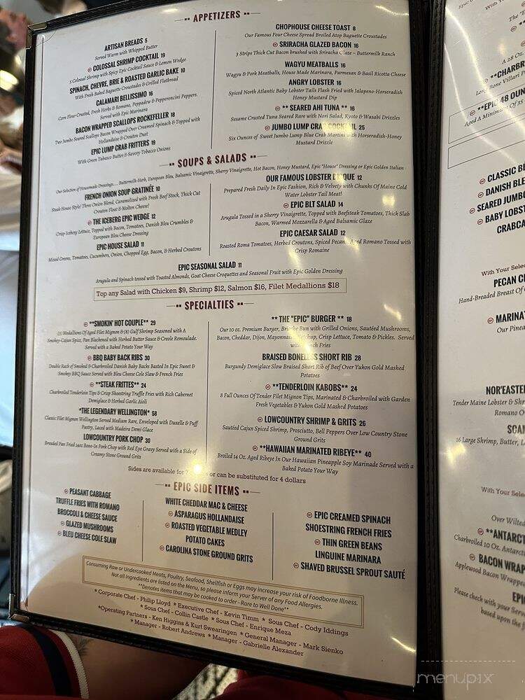 Epic Chophouse - Greensboro, NC menu_pic