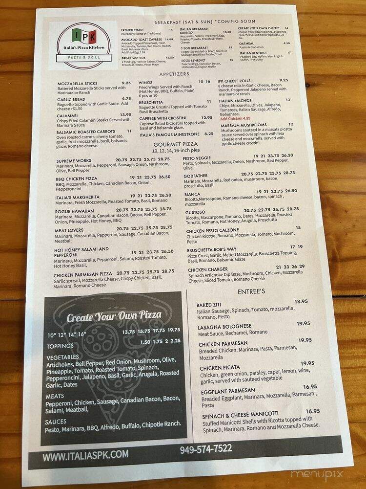 Italia's Pizza Kitchen - Costa Mesa, CA menu_pic