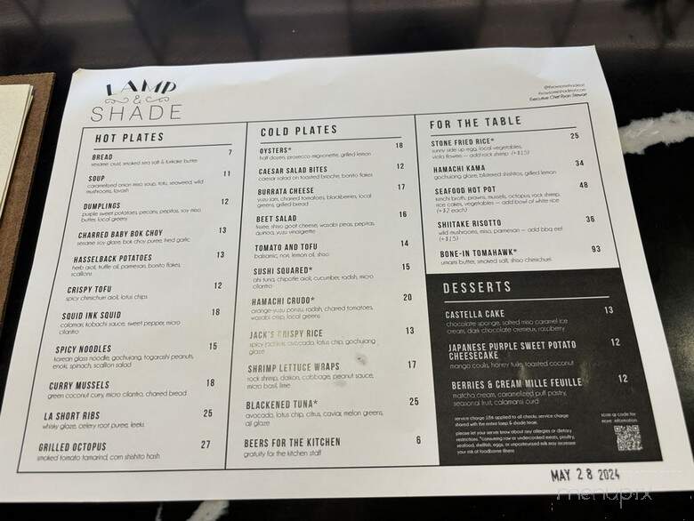 Lamp & Shade Craft Kitchen and Cocktails - Orlando, FL menu_pic