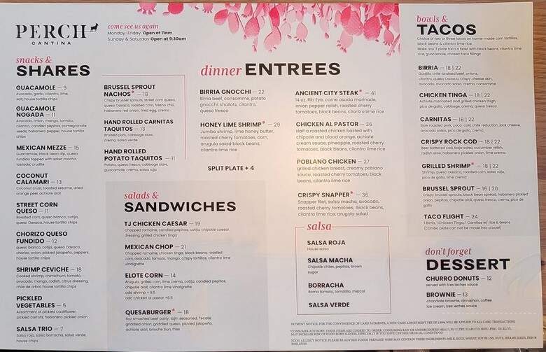 Perch Cantina - Richland, WA menu_pic