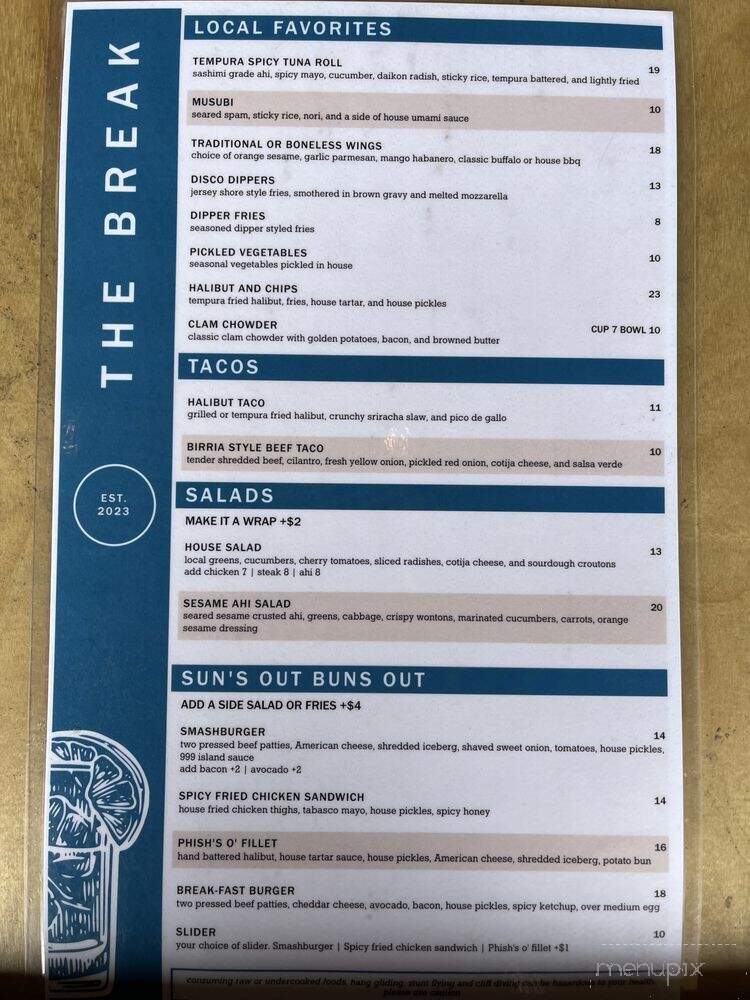 The Break - Pismo Beach, CA menu_pic
