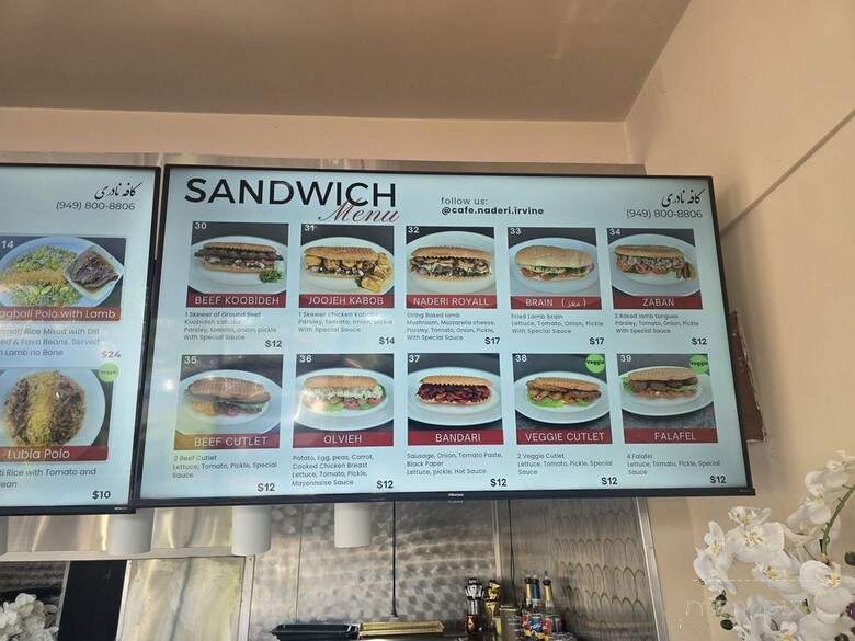 Cafe Naderi - Irvine, CA menu_pic