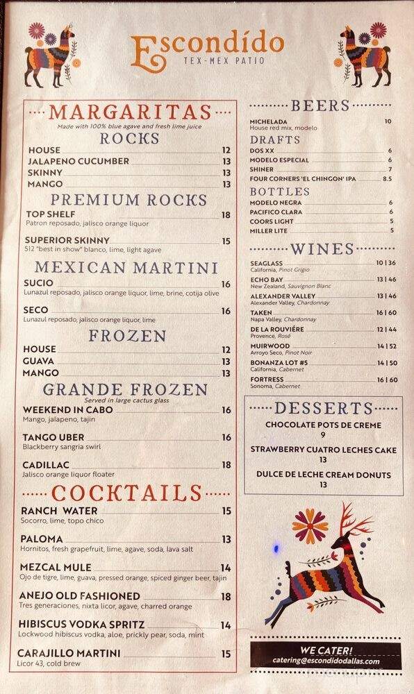 Escondido - Dallas, TX menu_pic