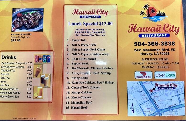 Hawaii City Restaurant - Harvey, LA menu_pic
